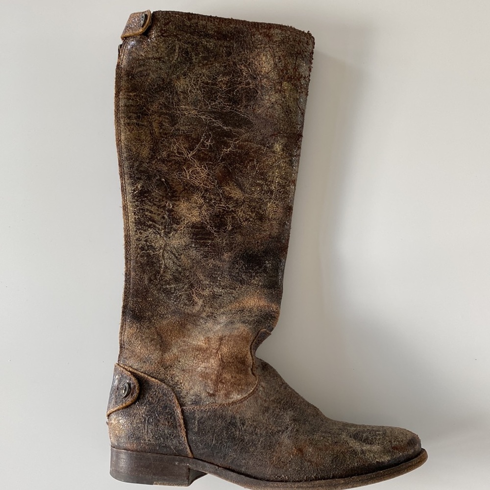 Frye Tall Chocolate Brown Distressed Leather Boots - size 6.5